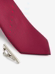 Red Slim Tie And Pocket Square Set - Image 2 of 5