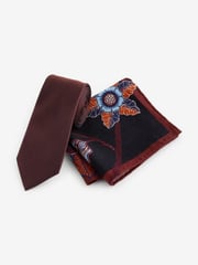 Rust Brown/Floral Silk Tie And Pocket Square Set - Image 1 of 5