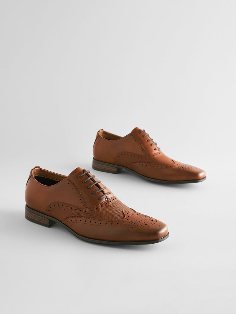Tan Brown Embossed Oxford Wingcap Brogue Shoes - Image 1 of 6