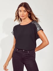 Friends Like These Black Gold Sequin Emebellished T-Shirt - Image 2 of 4