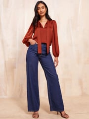 Friends Like These Red Pussy Bow Tie Front Long Sleeve Blouse - Image 2 of 4