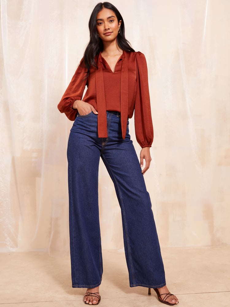 Friends Like These Red Pussy Bow Tie Front Long Sleeve Blouse - Image 2 of 4