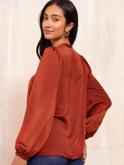 Friends Like These Red Pussy Bow Tie Front Long Sleeve Blouse - Image 4 of 4