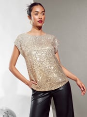 Friends Like These Gold Ombre Sequin Emebellished T-Shirt - Image 1 of 4