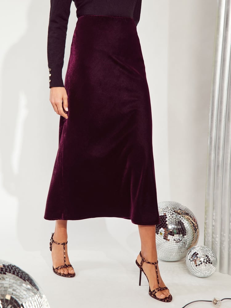 Friends Like These Red Velvet Bias Maxi Skirt - Image 1 of 4