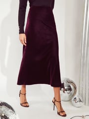 Friends Like These Red Petite Velvet Bias Maxi Skirt - Image 1 of 4