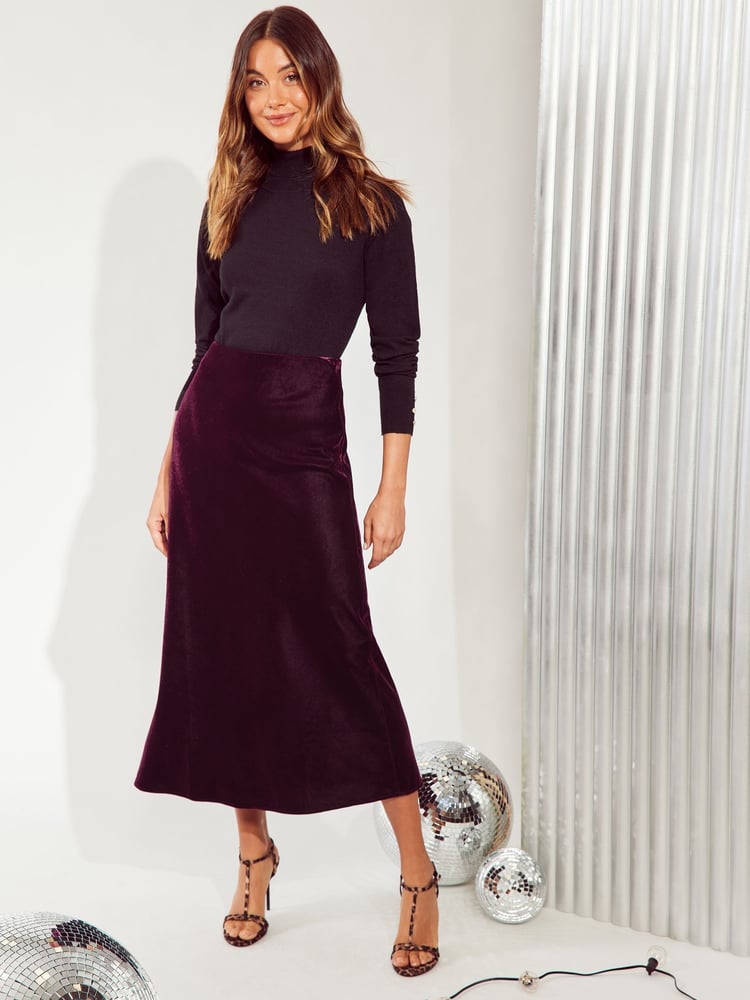 Friends Like These Red Petite Velvet Bias Maxi Skirt - Image 2 of 4