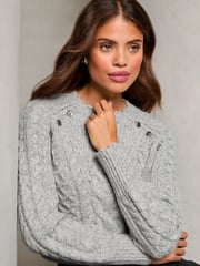 Lipsy Grey Cable Button Detail Knitted Jumper - Image 3 of 4