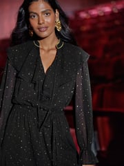 Love & Roses Black Glitter Star Cape Mini Dress with Sleeve - Image 2 of 4