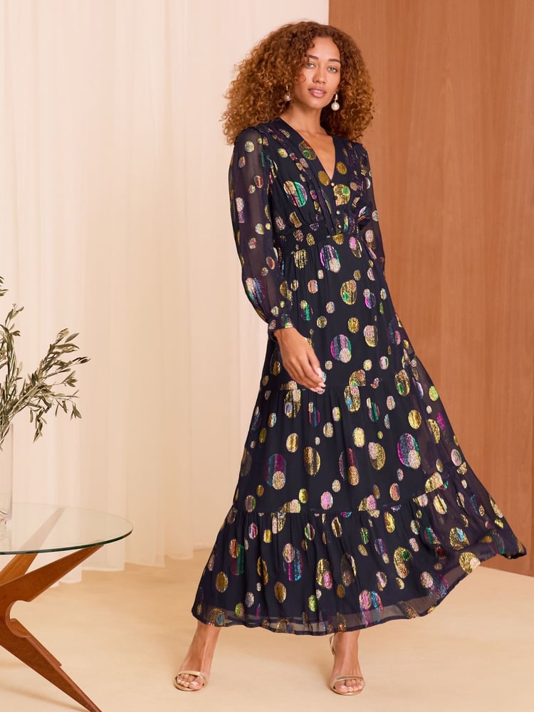 Love & Roses Polka Dot Metallic Polka Dot Midi Dress - Image 1 of 4