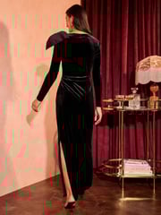 Love & Roses Black Satin Bow Velvet Midi Dress - Image 4 of 4