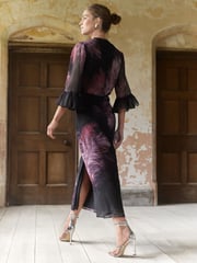 Love & Roses Purple Flute Sleeve Feather Print Midi Dress - Image 3 of 4