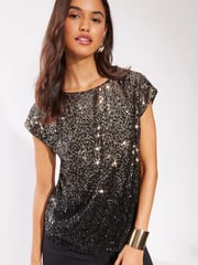 Friends Like These Black Sequin Emebellished T-Shirt - Image 2 of 4