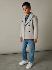 Reiss Soft Grey Melange Bergamo 3-9 yrs Wool-Blend Twill Double-Breasted Coat - Image 1 of 4