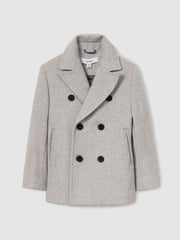 Reiss Soft Grey Melange Bergamo 3-9 yrs Wool-Blend Twill Double-Breasted Coat - Image 2 of 4