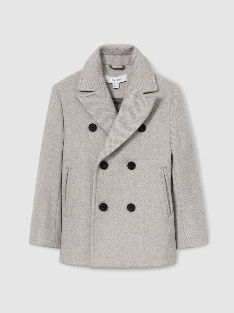 Reiss Soft Grey Melange Bergamo 3-9 yrs Wool-Blend Twill Double-Breasted Coat - Image 2 of 4
