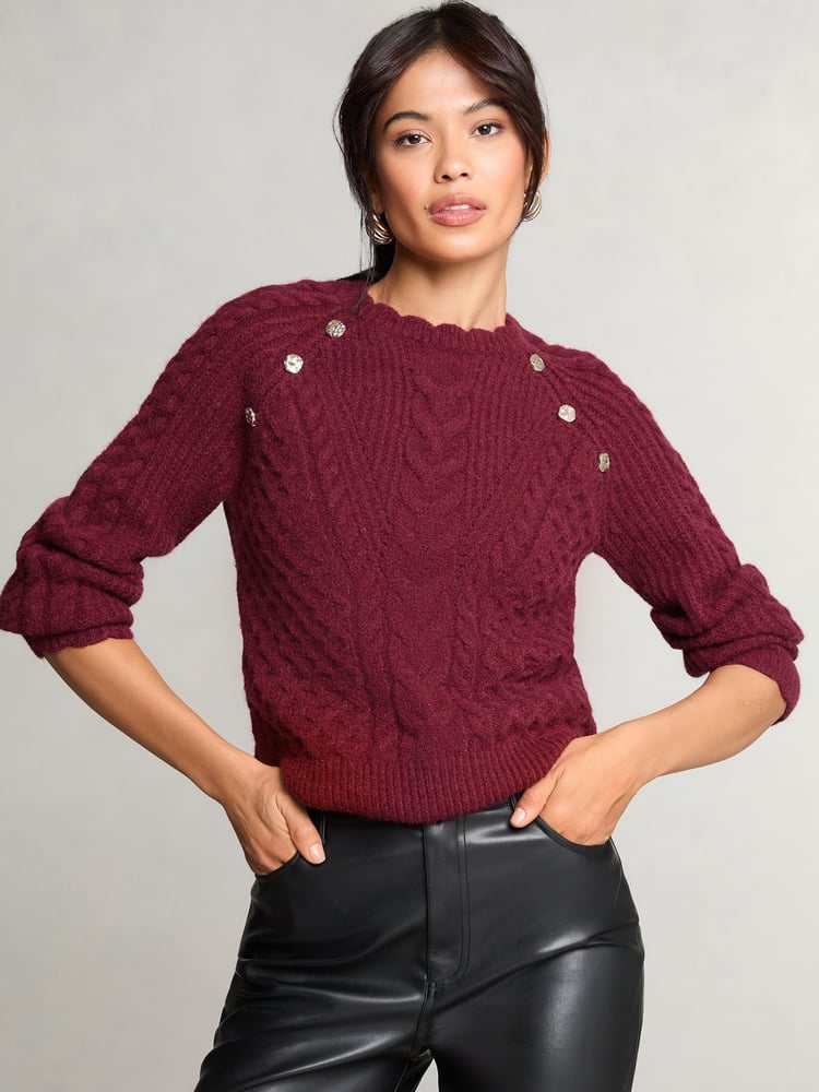 Lipsy Red Cable Button Detail Knitted Jumper - Image 1 of 4