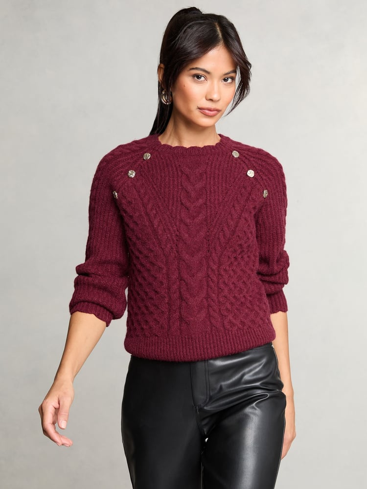 Lipsy Red Cable Button Detail Knitted Jumper - Image 2 of 4