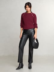 Lipsy Red Cable Button Detail Knitted Jumper - Image 3 of 4