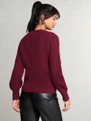 Lipsy Red Cable Button Detail Knitted Jumper - Image 4 of 4