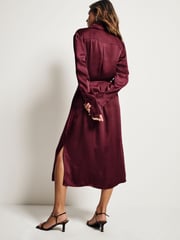 Burgundy Red Satin Midi Shirt Dress - Image 3 of 9