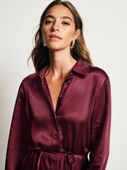 Burgundy Red Satin Midi Shirt Dress - Image 5 of 9