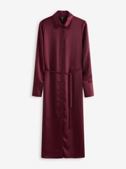 Burgundy Red Satin Midi Shirt Dress - Image 6 of 9