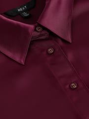 Burgundy Red Satin Midi Shirt Dress - Image 8 of 9