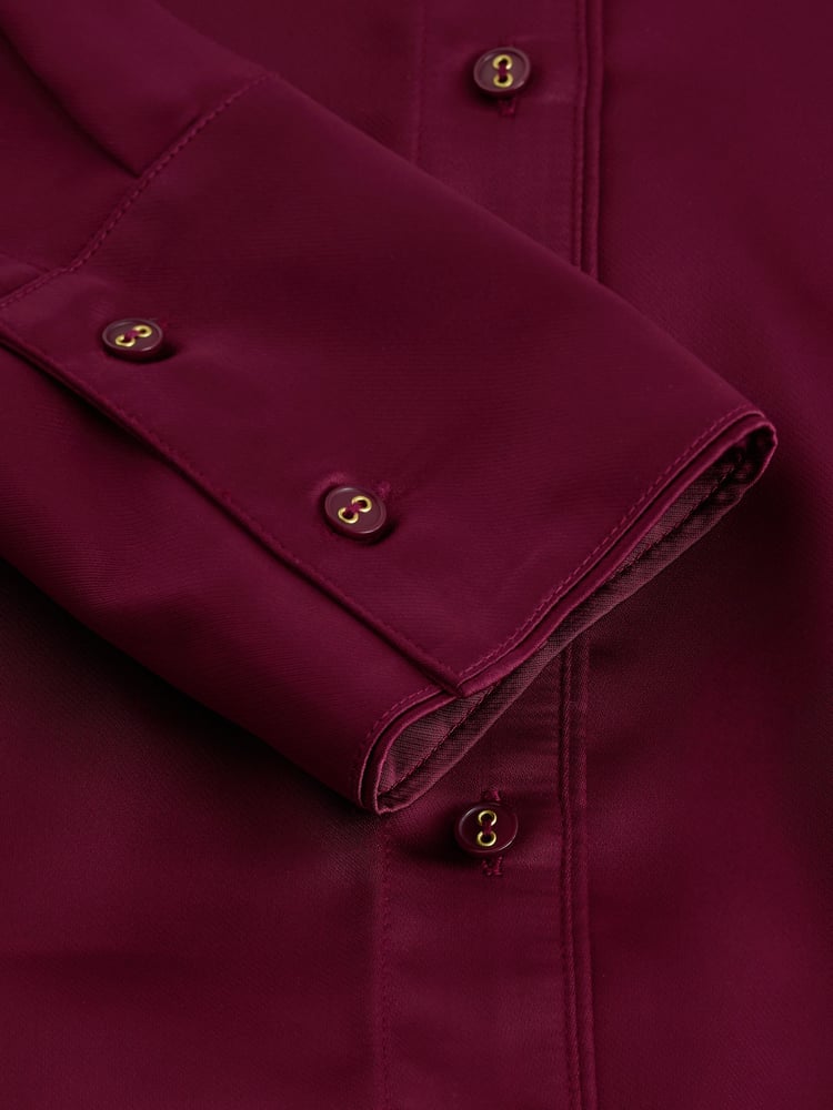 Burgundy Red Satin Midi Shirt Dress - Image 9 of 9