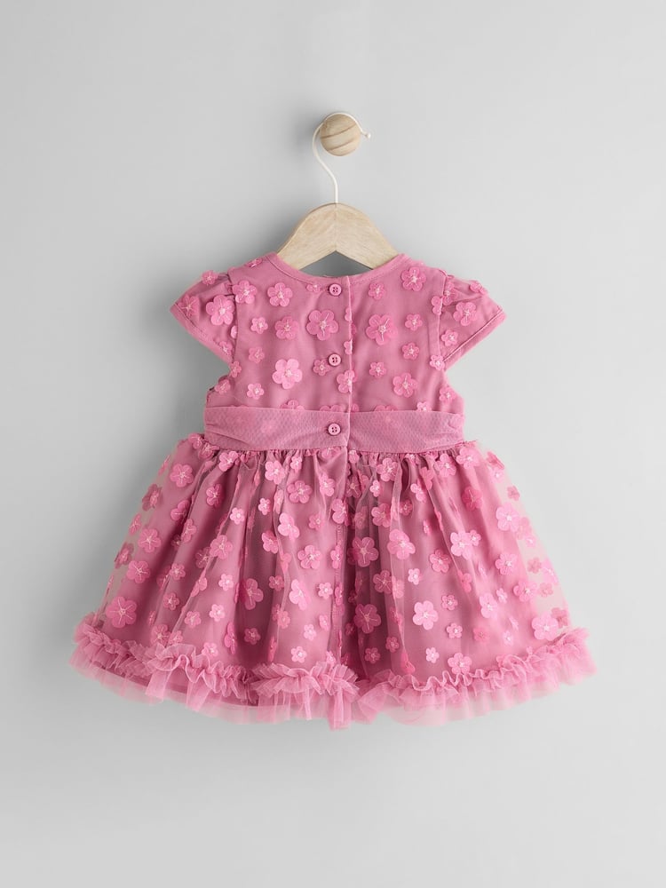 Berry Pink 3D Flowers Baby Occasion Dress (0mths-2yrs) - Image 2 of 7