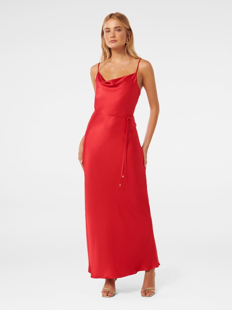 Forever New Red Lucy Satin Cowl Neck Maxi Dress - Image 1 of 4