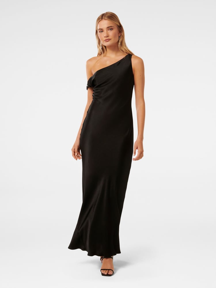 Forever New Black Blake Satin Tipped Shoulder Maxi Dress - Image 1 of 4
