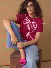 Red Bow Christmas Short Sleeve 100% Cotton T-Shirt - Image 1 of 9