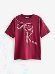 Red Bow Christmas Short Sleeve 100% Cotton T-Shirt - Image 6 of 9