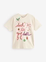 Ecru Christmas Short Sleeve 100% Cotton T-Shirt - Image 4 of 6