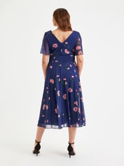 Scarlett & Jo Navy Blue Victoria Angel Sleeve Mesh Midi long Dress - Image 2 of 4