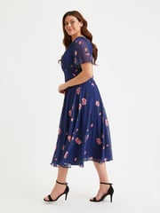 Scarlett & Jo Navy Blue Victoria Angel Sleeve Mesh Midi long Dress - Image 3 of 4