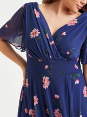 Scarlett & Jo Navy Blue Victoria Angel Sleeve Mesh Midi long Dress - Image 4 of 4