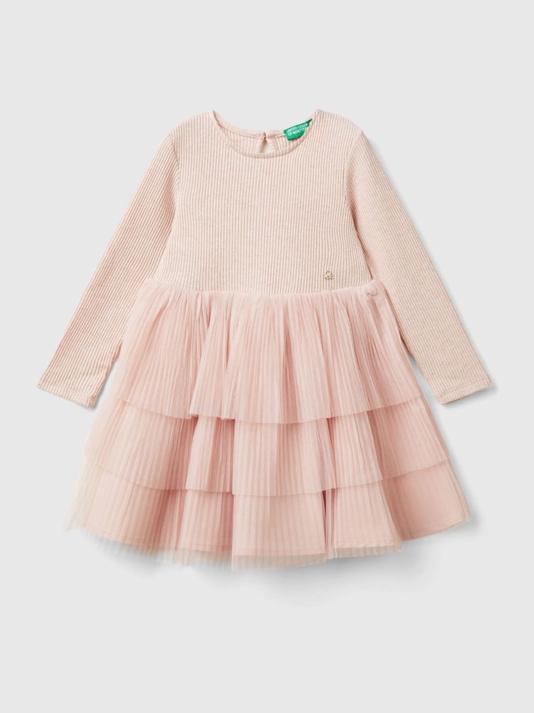 Benetton Tulle Long Sleeve Pink Dress - Image 1 of 3