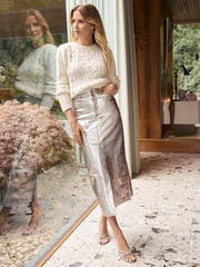 Friends Like These Silver Petite Metallic Split Front Faux Leather Midi Skirt - Image 3 of 4