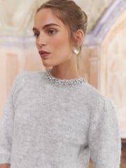 Love & Roses Grey Jewel Embellished 3/4 Sleeve Jumper - Image 2 of 4
