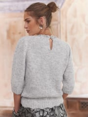 Love & Roses Grey Jewel Embellished 3/4 Sleeve Jumper - Image 4 of 4