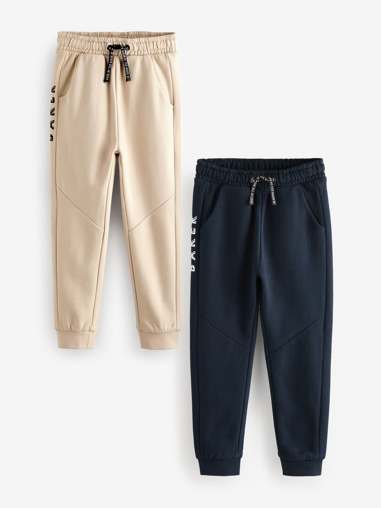 Baker by Ted Baker Navy/Stone 100% Cotton Joggers 2 Pack - Image 1 of 6 Baker by Ted Baker Navy/Stone 100% Cotton Joggers 2 Pack - Image 1 of 6