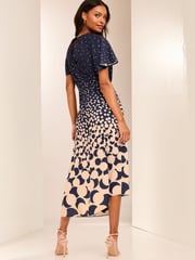 Lipsy Navy Ruched Front Keyhole Cut Out Asymmetrical Midi Dress - Image 2 of 4