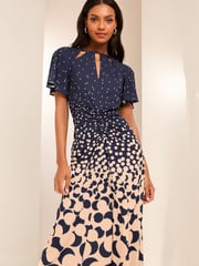 Lipsy Navy Ruched Front Keyhole Cut Out Asymmetrical Midi Dress - Image 4 of 4