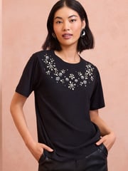 Love & Roses Black Embellished Jersey T-Shirt - Image 1 of 4