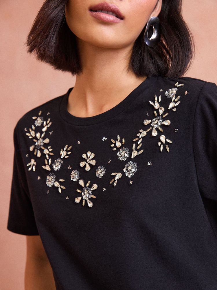 Love & Roses Black Embellished Jersey T-Shirt - Image 2 of 4