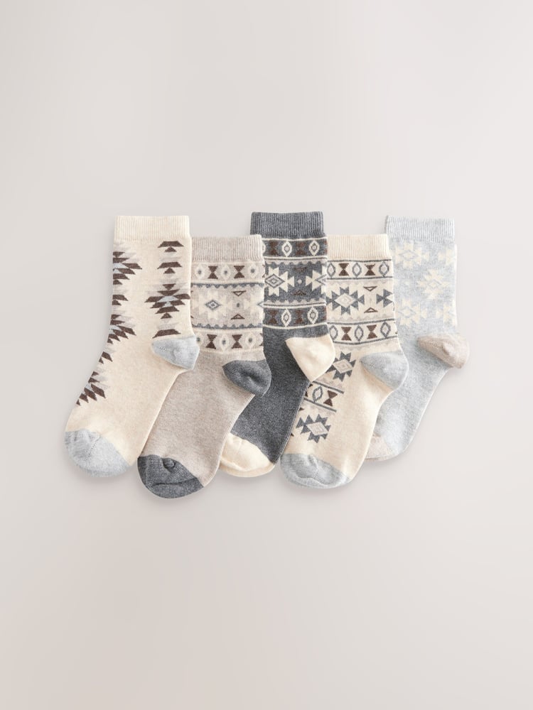 Cream Patterned Thermal Socks 5 Pack - Image 1 of 3