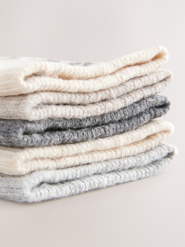 Cream Patterned Thermal Socks 5 Pack - Image 2 of 3