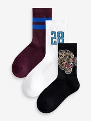 Varsity Tiger Cushioned Footbed Cotton Rich Ribbed Socks 3 Pack - Image 1 of 4